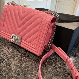 Chanel Pink Chevron Quilted Shoulder Bag